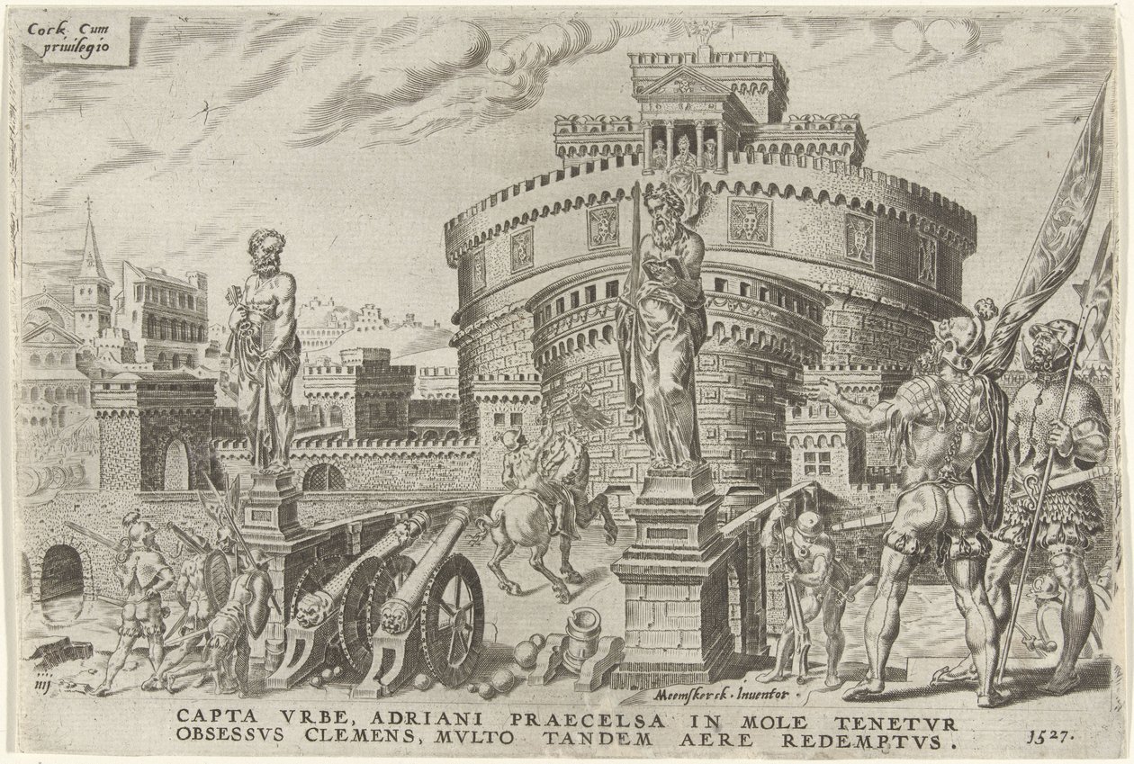 Az Angyalvár ostroma, 1527 V. Károly győzelmei (sorozat címe) Divi Caroli. v. imp. dönt. max. victoriae, ex multis praecipuae (sorozat címe) alkotó: Dirck Volckertsz. Coornhert