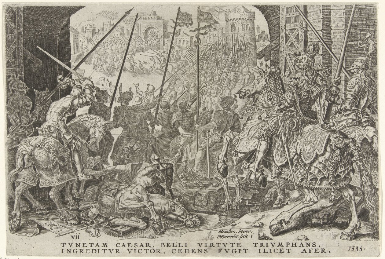 Inname van Tunis, 1535 Overwinningen van Karel V (sorozat címe) Nagy Károly V. imp. dönt. max. győzelem, a legfontosabb a sok közül (sorozat címe) alkotó: Dirck Volckertsz. Coornhert