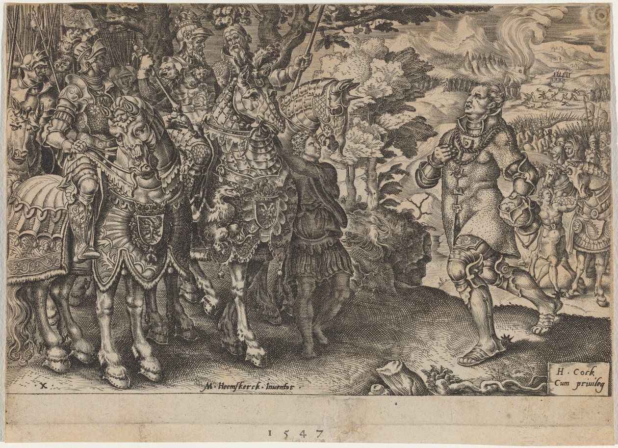 Frigyes János szász választófejedelem megadása a mühlbergi csata után alkotó: Dirck Volckertz Coornhert, after Maerten van Heemskerck