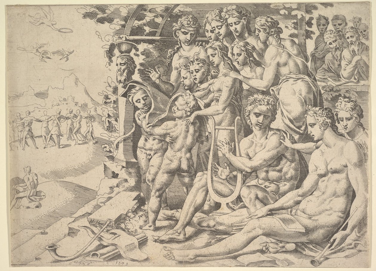 Apollo és a múzsák, 1549. alkotó: Dirck Volkertsen Coornhert