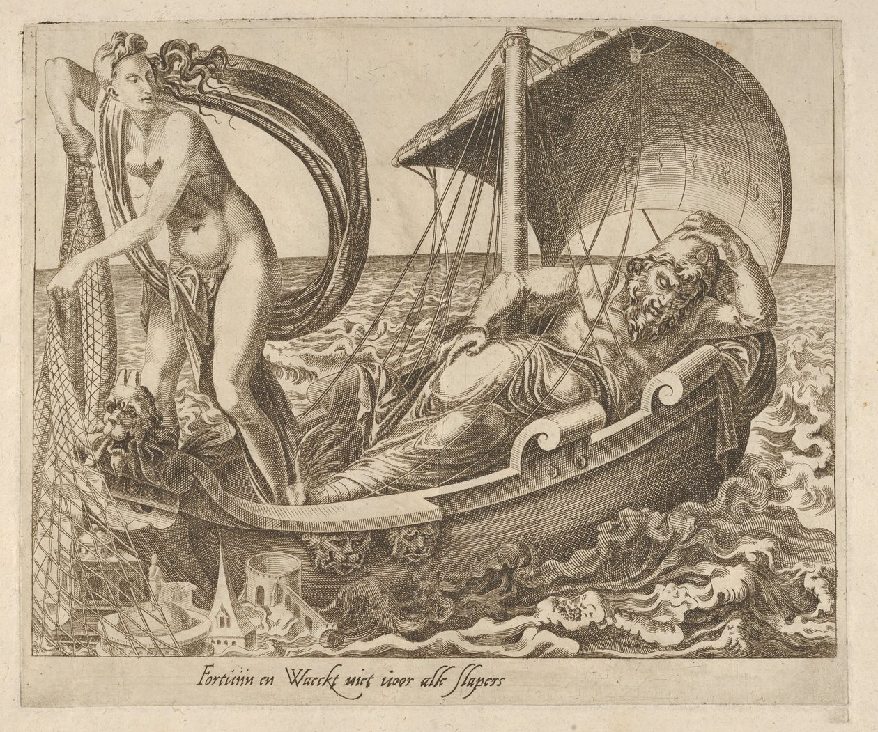 A Fortune nem vigyáz minden alvóra a Six Sayings about Fortune, kb. 1560. alkotó: Dirck Volkertsen Coornhert