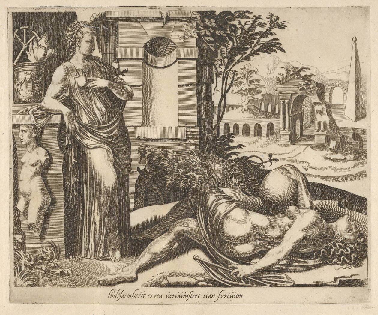 Türelem, mint a győztes a szerencse felett a Six Sayings about Fortune-ból, kb. 1560. alkotó: Dirck Volkertsen Coornhert