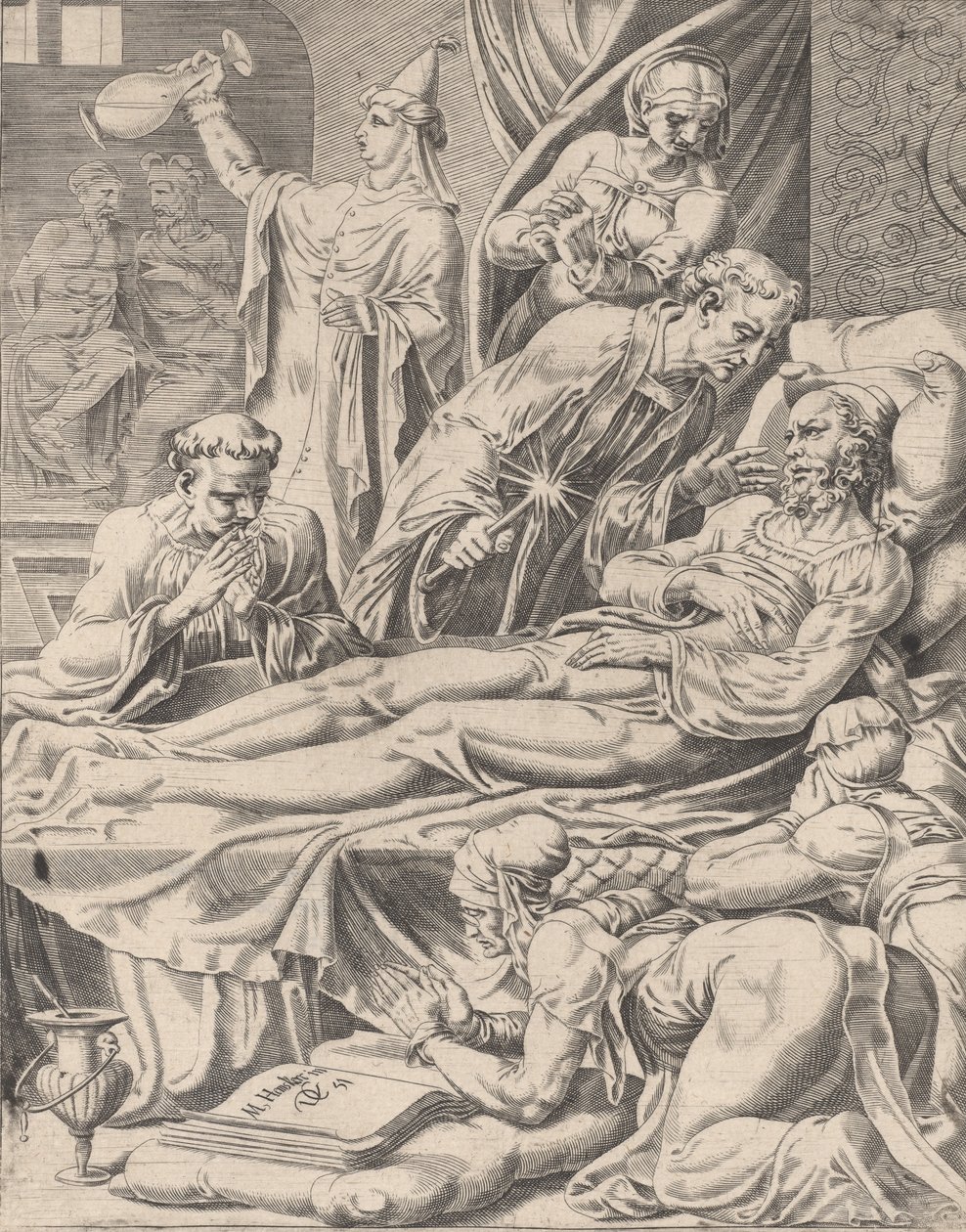 A gazdag ember halálos ágyán, A Lázár és a gazdag ember példázata, 2. lemez, 1551. alkotó: Dirck Volkertsen Coornhert
