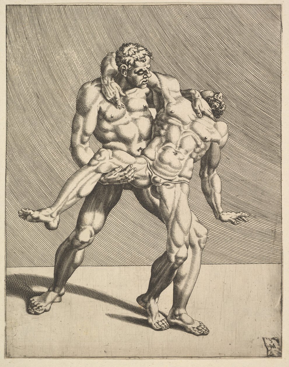 Birkózók, a Wrestlers-től, 3. tábla, 1552. alkotó: Dirck Volkertsen Coornhert