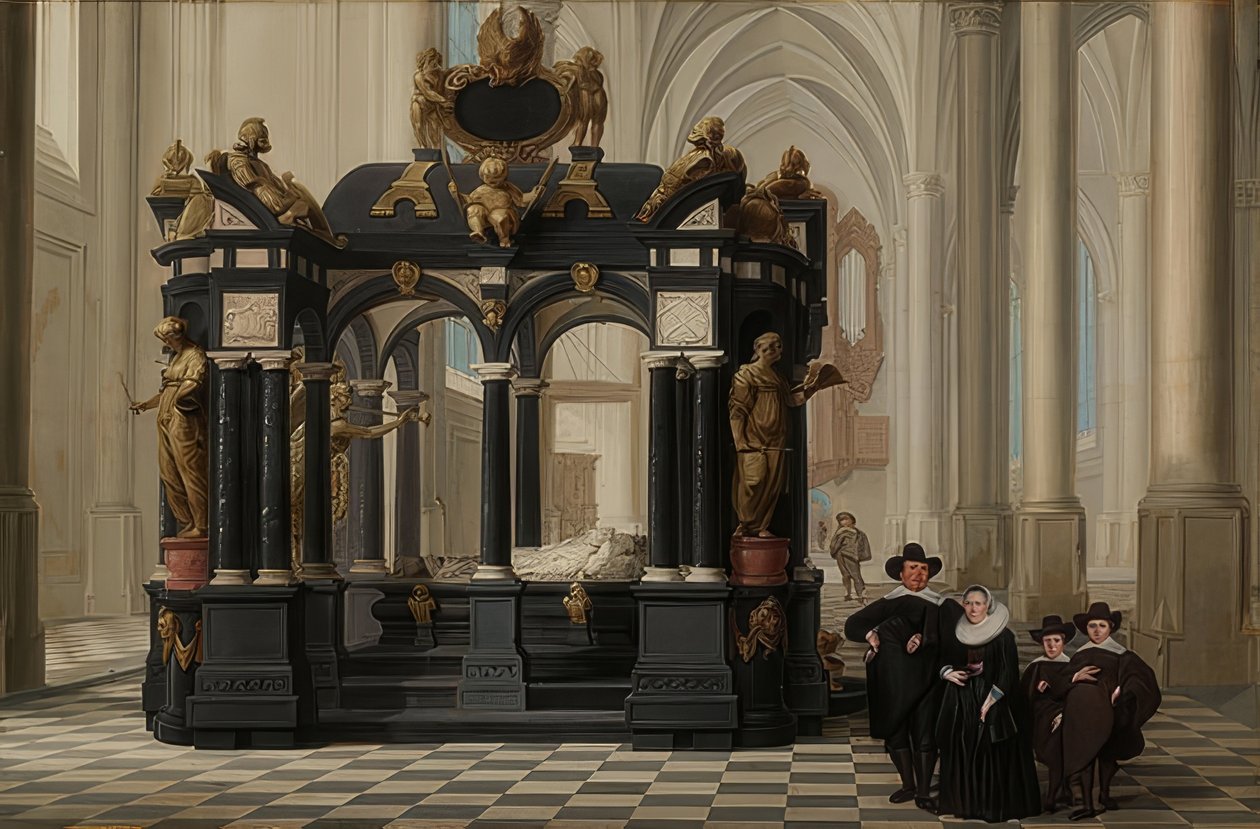 Eine Familie am Grab des Prinzen William I. in der Nieuwe Kerk, Delft. 1645 alkotó: Dirck van Delen