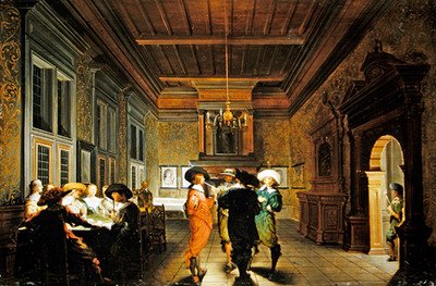 Belső kártyajátékkal (olaj a panelen) alkotó: Dirck van Delen