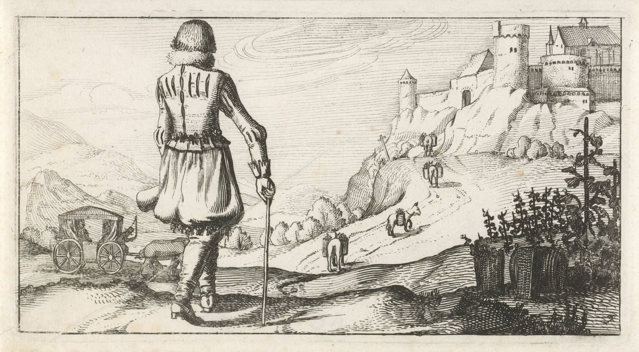 Férfi Gambesonban egy hegyi tájon Holland női és férfi jelmezek, 1622 (sorozat címe) alkotó: Dirk Eversen Lons
