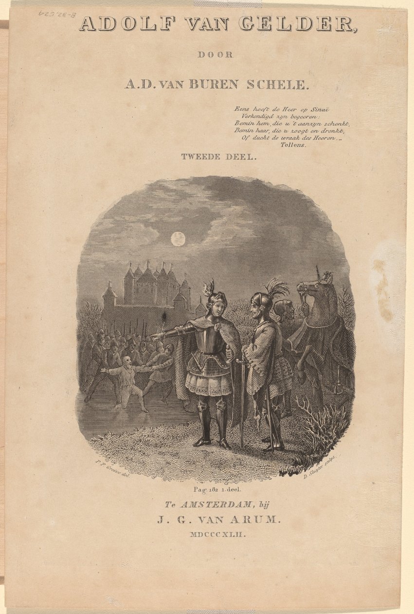 Címlap AD van Buren Schele "Adolf van Gelder" című művéhez, Amszterdam, 1842 alkotó: Dirk Jurriaan Sluyter