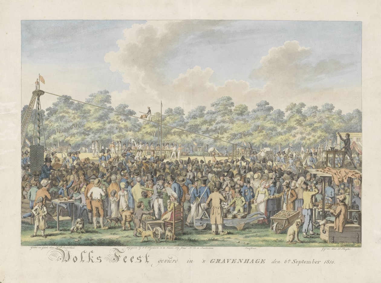 Folkfesztivál Willem Frederik George Lodewijk, Hollandia örökös hercege és Anna Pavlovna orosz nagyhercegnő érkezése tiszteletére Népszerű fesztivál Hágában, 1816. szeptember 6-án (cím a tárgyon) alkotó: Dirk Sluyter