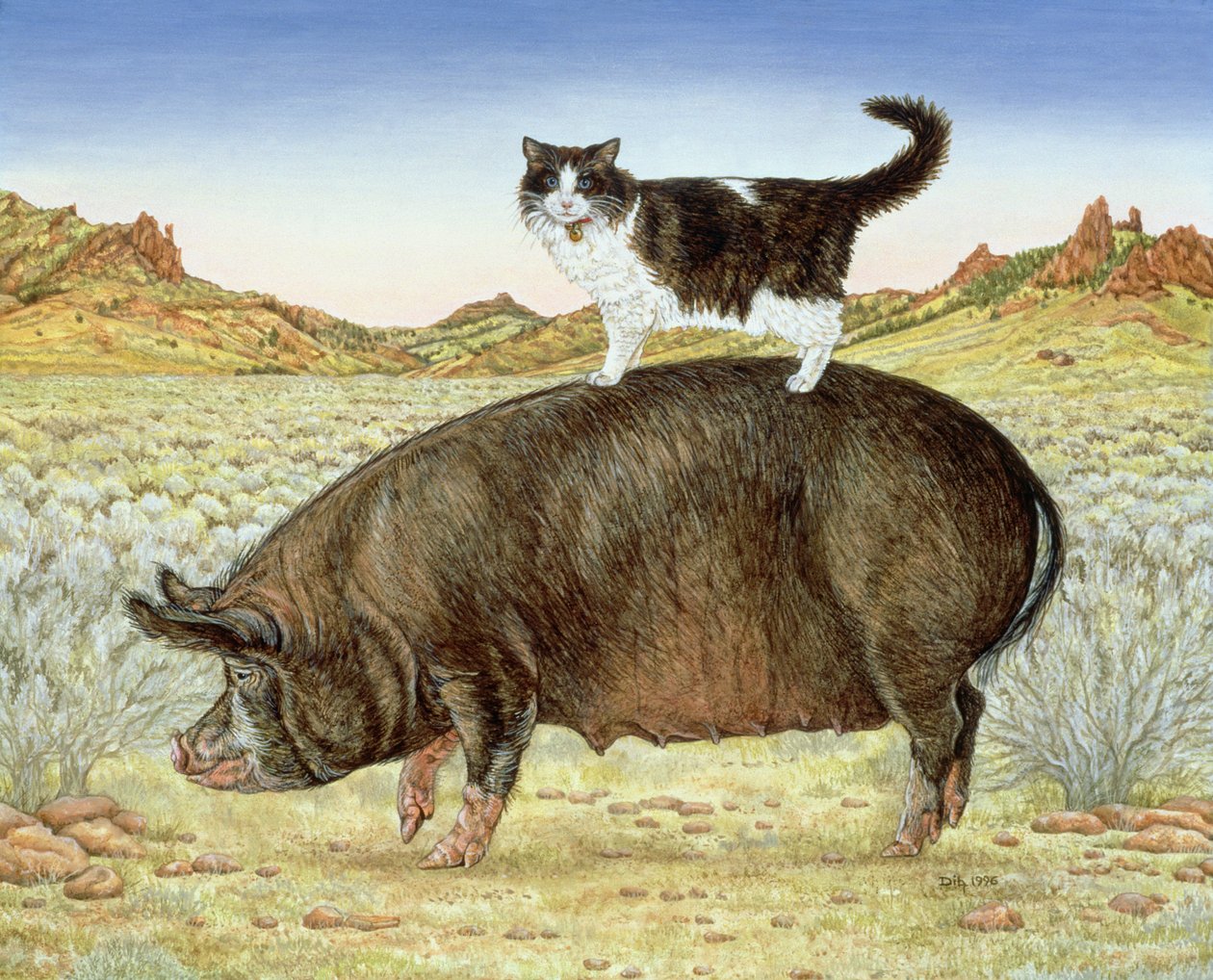 Piggyback-lovaglás a Breteche Creek-nél, 1995 (akril a panelen) alkotó: Ditz