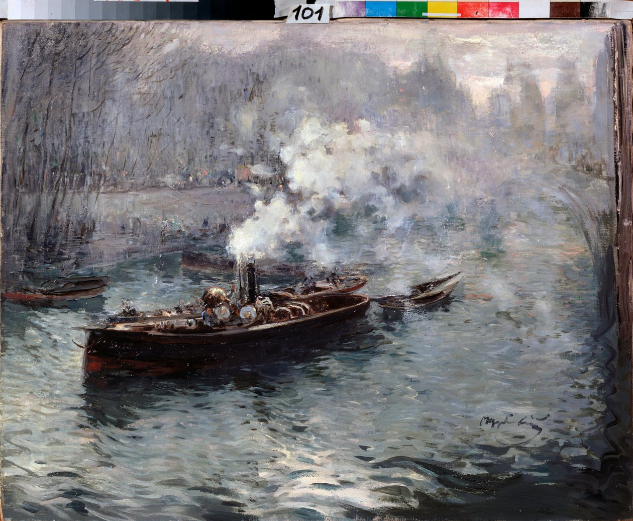 Gőzhajó – Dmitrij Anfimovics Scserbinovszkij (1867-1926) festménye, olaj, vászon alkotó: Dmitri Anfimovich Shcherbinovsky