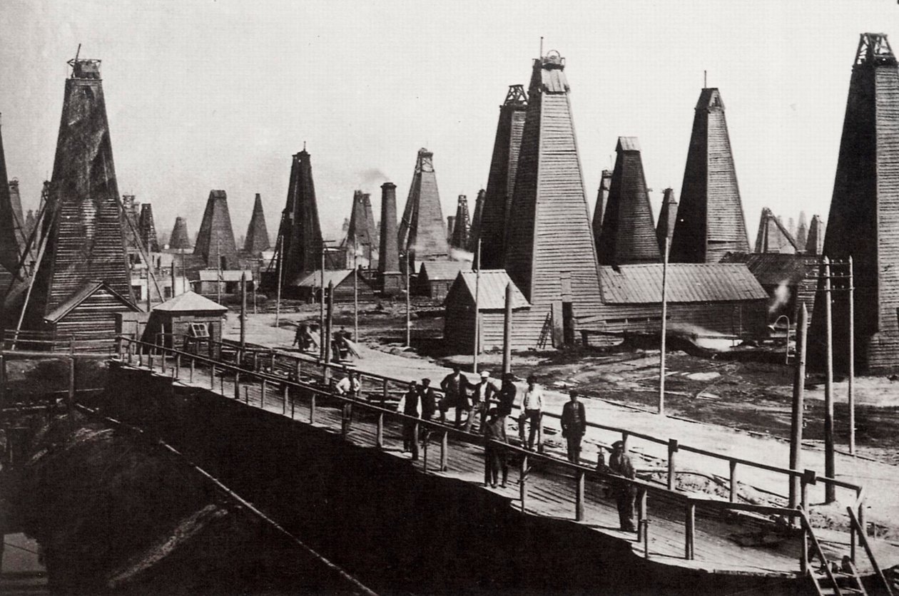 Olajkutak Bakuban a Kaszpi-tengeren, Oroszország, 1890 alkotó: Dmitri Ivanovich Yermakov