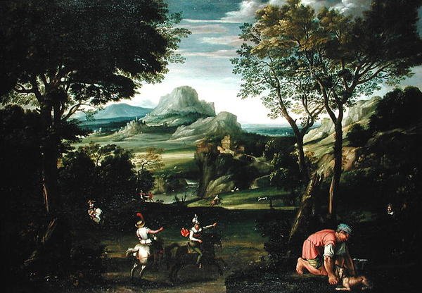 Táj csónakokkal vagy Táj vadászattal (olaj, vászon) alkotó: Domenichino
