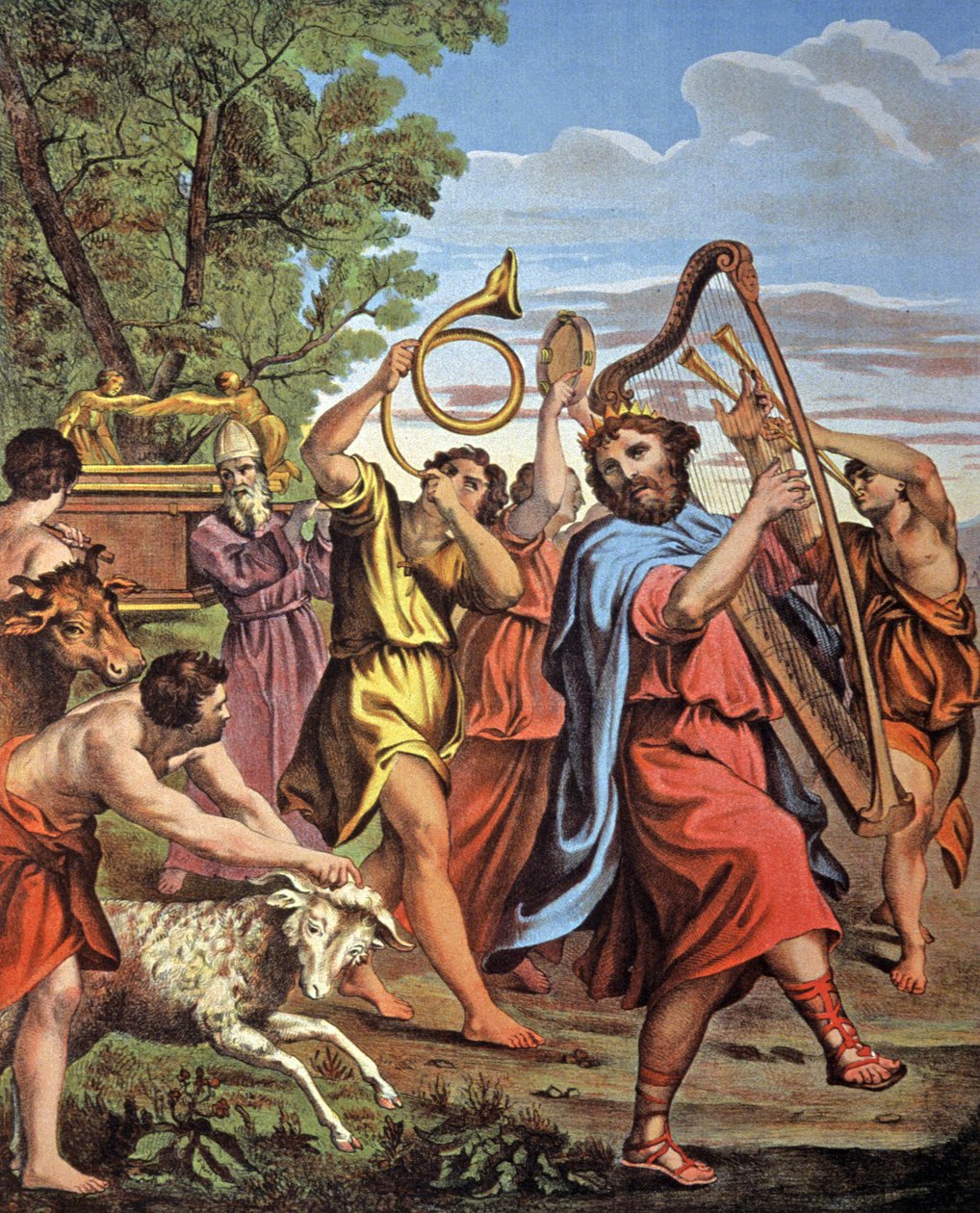 King David brings back the covenant ark, mid 19th century (lithograph) alkotó: Domenichino (1581 1641) (after)