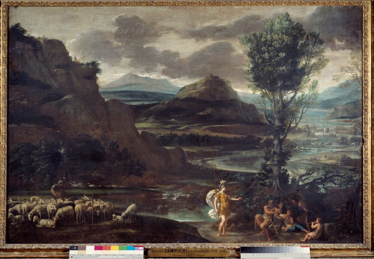 Herminie a pásztorok között Torquato Tasso (a bögre néven ismert) „The Jerusalem delivree” (La gerusalemme liberata) jelenetének illusztrációja. Herminie megjelenik a Clorinde páncélját viselő pásztoroknak. Domenico Zampieri festménye (A Dominikin alkotó: Domenichino