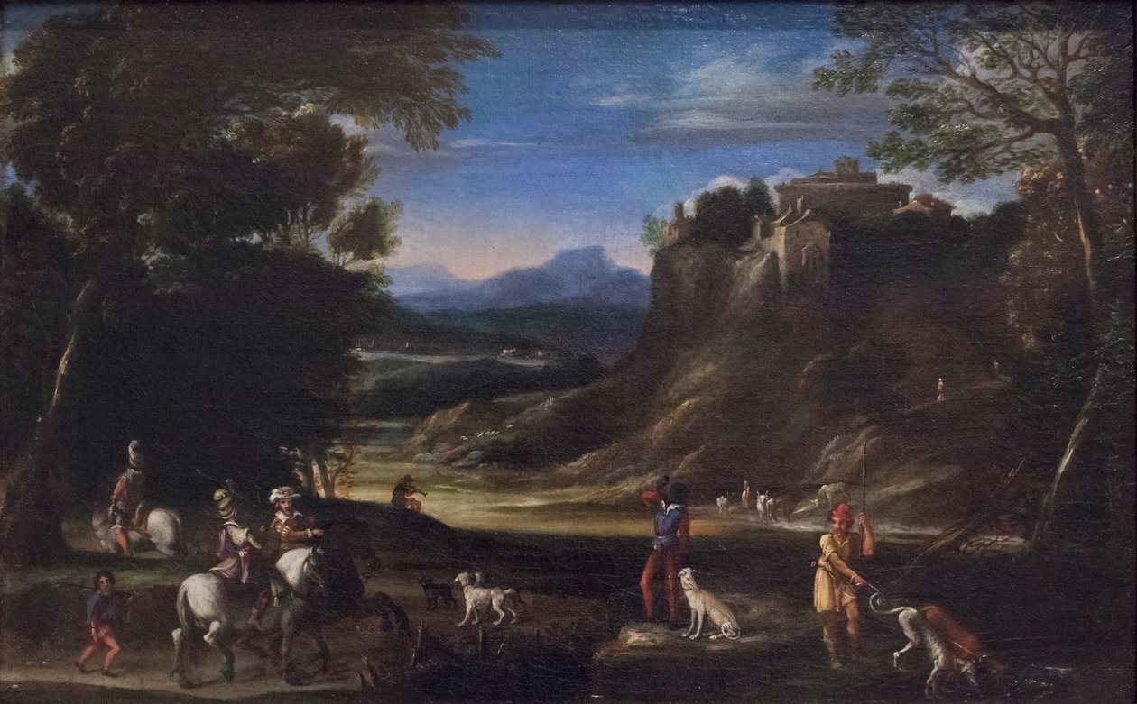 Erdős táj vadászati ​​jelenettel alkotó: Domenichino (1581 1641)