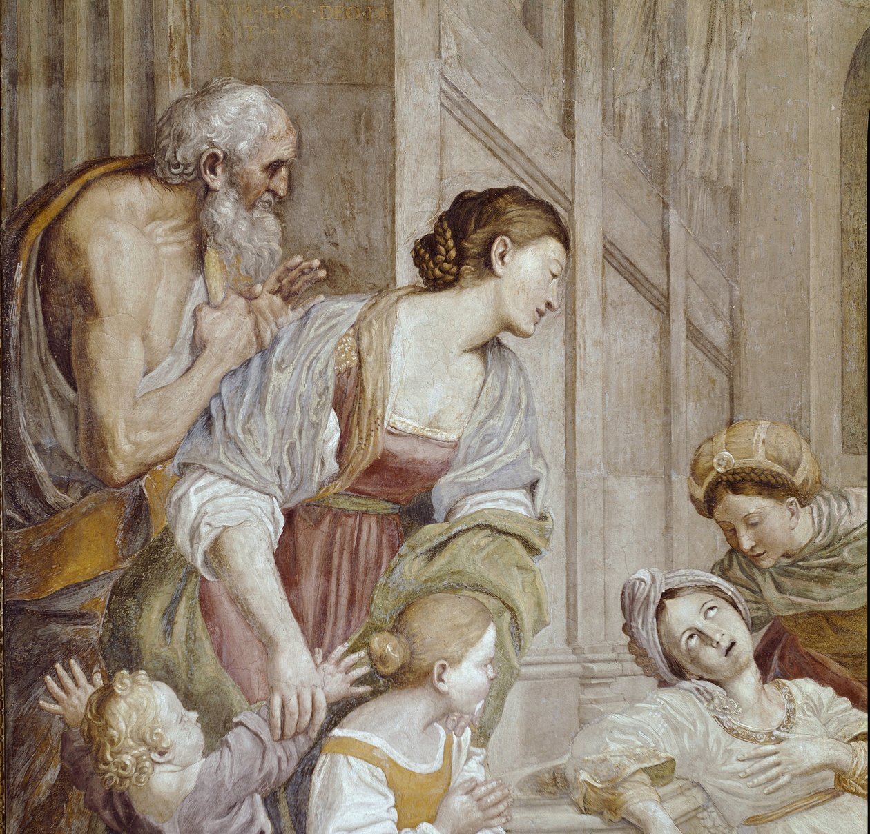 Szent Cecília története: Szent Cecília halála, részlet (Freskó alkotó: Domenichino