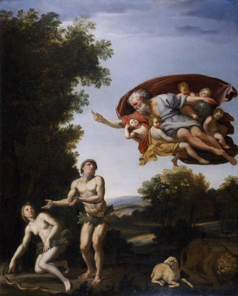 Ádám és Éva kiűzése (olaj, vászon) alkotó: Domenichino