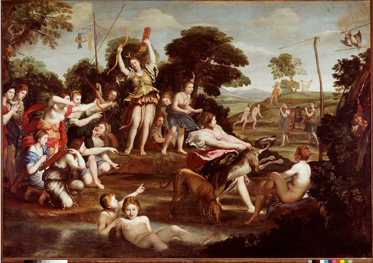 Diana vadászata Domenico Zampieri dit Il Domenichino (1581-1641) festménye, 1617 Méret: 218x312 cm Rome Galleria Borghese – Diana vadászata, Domenico Zampieri, más néven Il Domenichino (1581-1641). Olaj, vászon, 218x312 cm alkotó: Domenichino