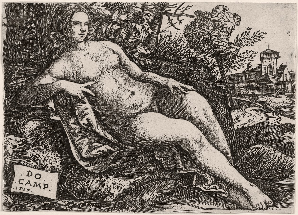 Vénusz fekvő tájban, c. 1517 alkotó: Domenico Campagnola