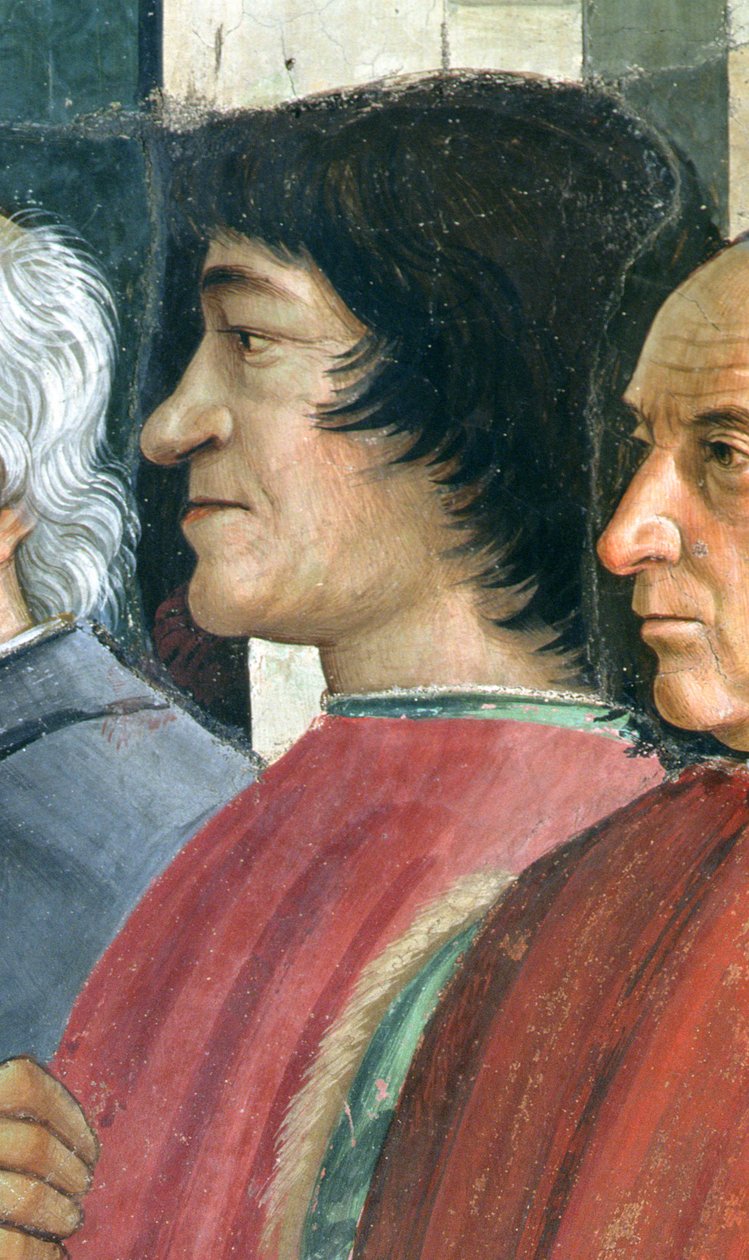 Lorenzo Medici, Részlet Szent Ferencről, aki átveszi a rend uralmát Honorius pápától, jelenet Assisi Szent Ferenc élete ciklusából, 1486 (176888. részlet) alkotó: Domenico Ghirlandaio