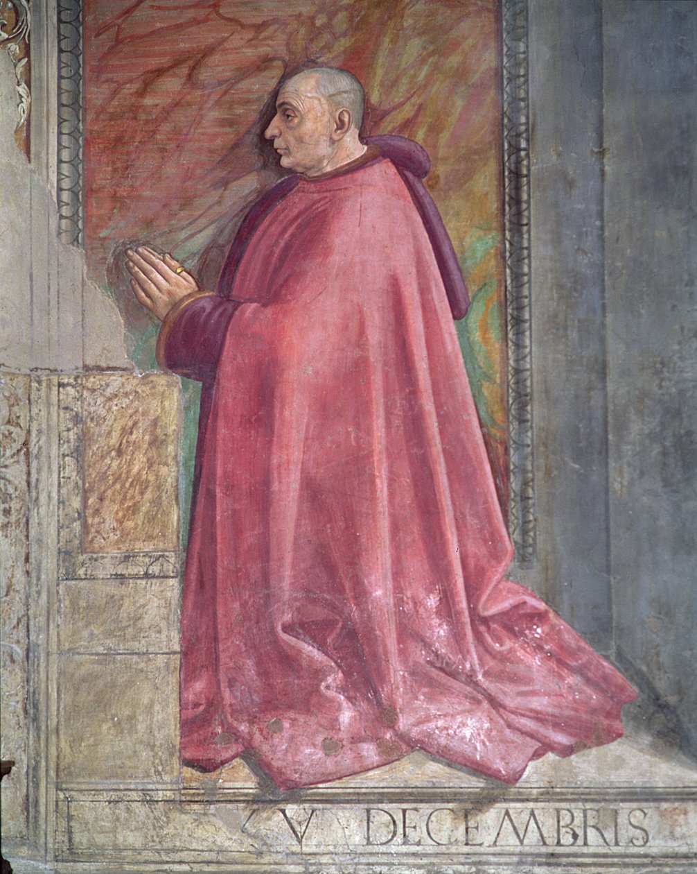 Francesco Sassetti portréja, a Szent Ferenc ciklusból, Sassetti-kápolna, 1483 (részlet) alkotó: Domenico Ghirlandaio