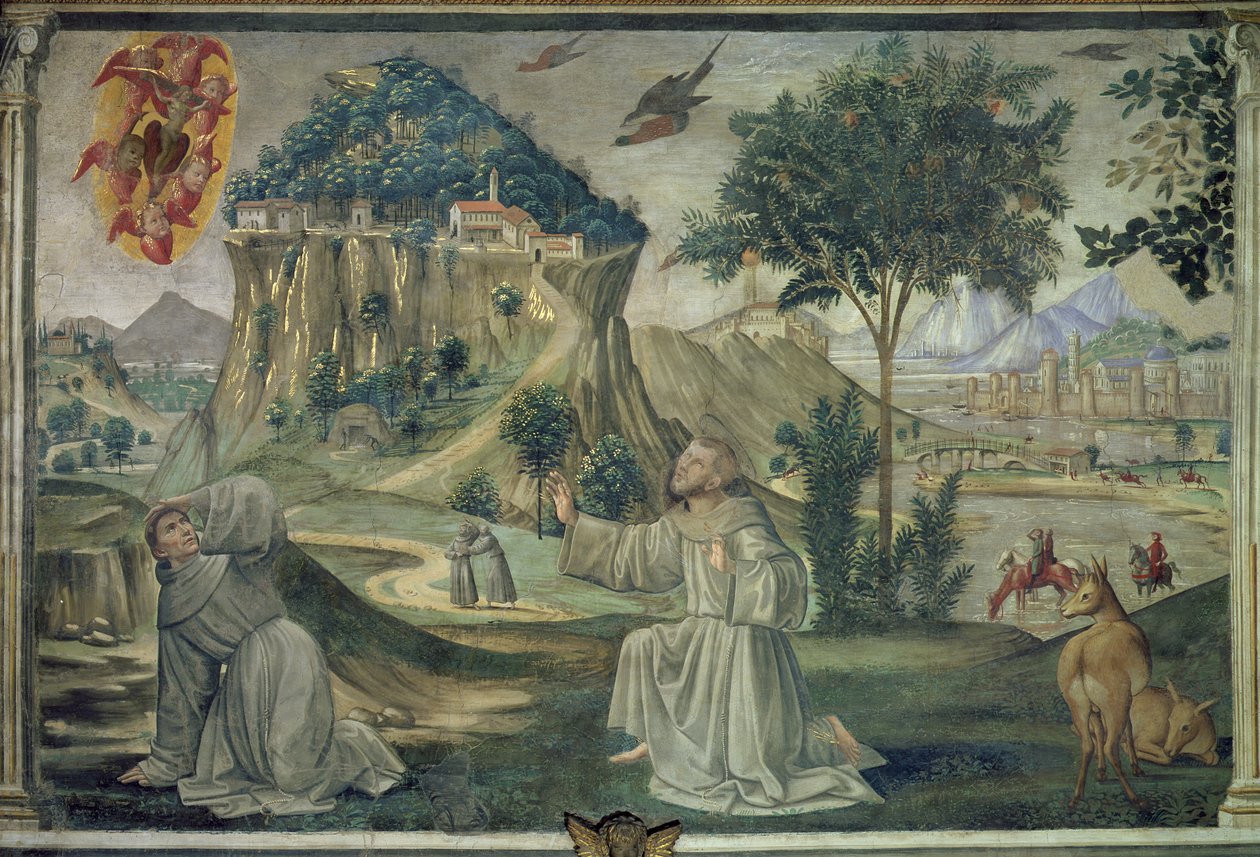Szent Ferenc stigmát kap, jelenet Assisi Szent Ferenc élete ciklusából, 1486 alkotó: Domenico Ghirlandaio