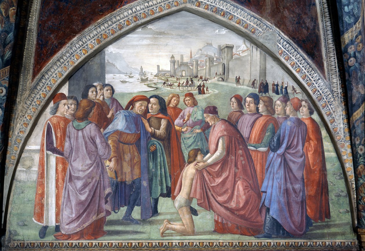 Szent Ferenc lemond az örökségéről, Szent Ferenc életének egyik ciklusából, 1486. alkotó: Domenico Ghirlandaio