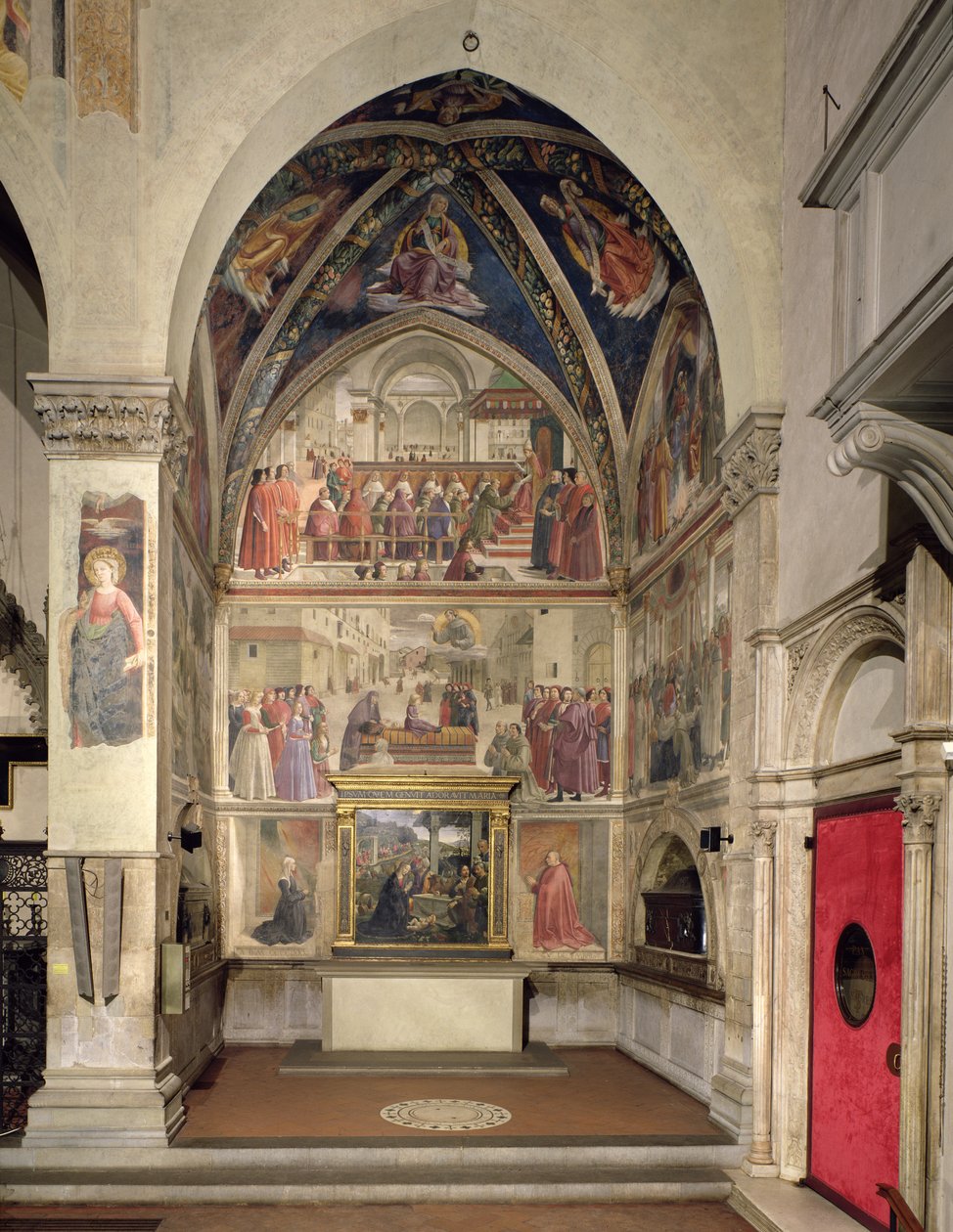 A Szent Ferenc-rend uralmának megerősítése III. Honorius pápa által és egy fiú feltámadása, Szent Ferenc élete ciklusból, 1480-85 (középfal) (részletesen lásd: 52661-6 alkotó: Domenico Ghirlandaio