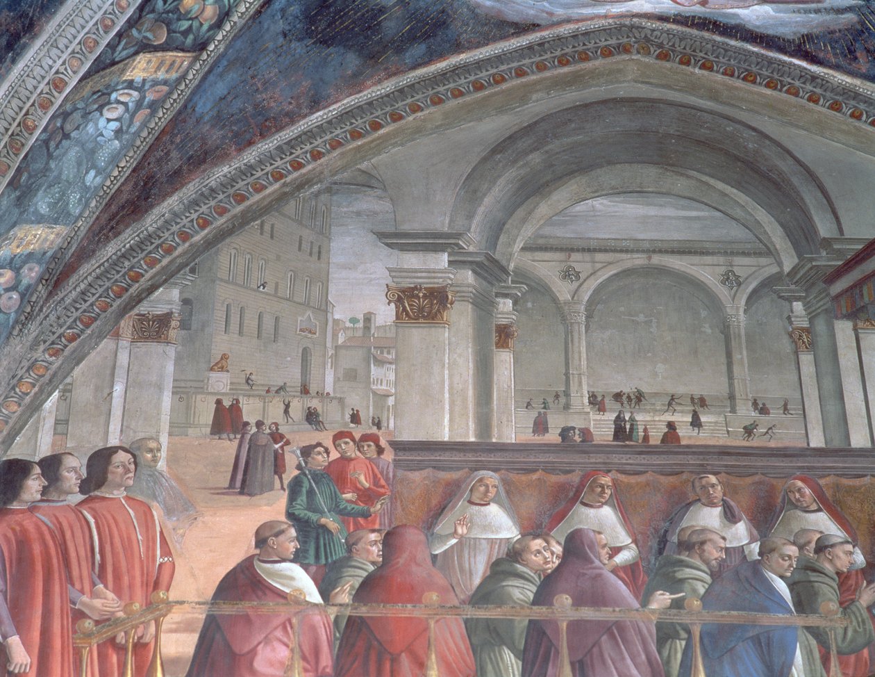 A Loggia és a Palazzo della Signoria, Sassetti-kápolna, 1483 (részlet) alkotó: Domenico Ghirlandaio
