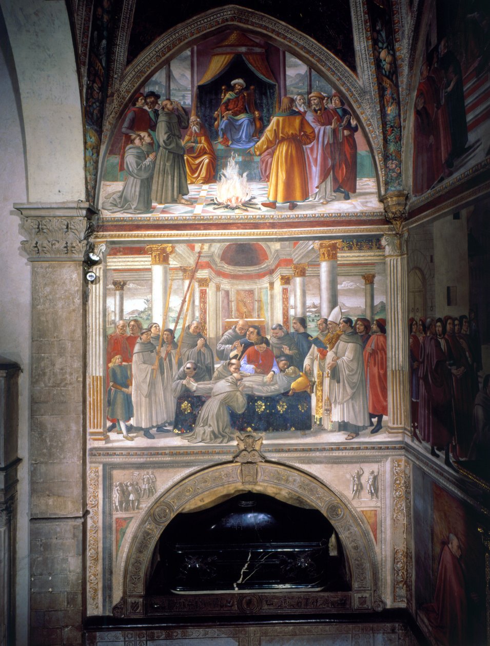 A tűzpróba és Szent Ferenc halála, Szent Ferenc élete ciklusból, 1480-85 alkotó: Domenico Ghirlandaio