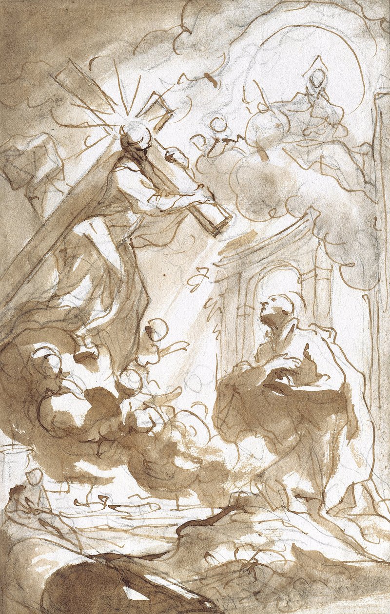 Krisztus, a keresztjét hordozza, megjelenik Loyolai Szent Ignácnál alkotó: Domenico the Elder Piola