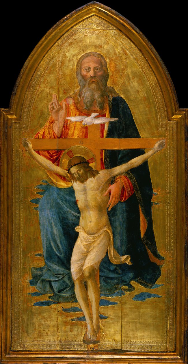 Szentháromság szentekkel, 1470-75 körül (tempera és aranylevél a panelen) alkotó: Domenico di Michelino