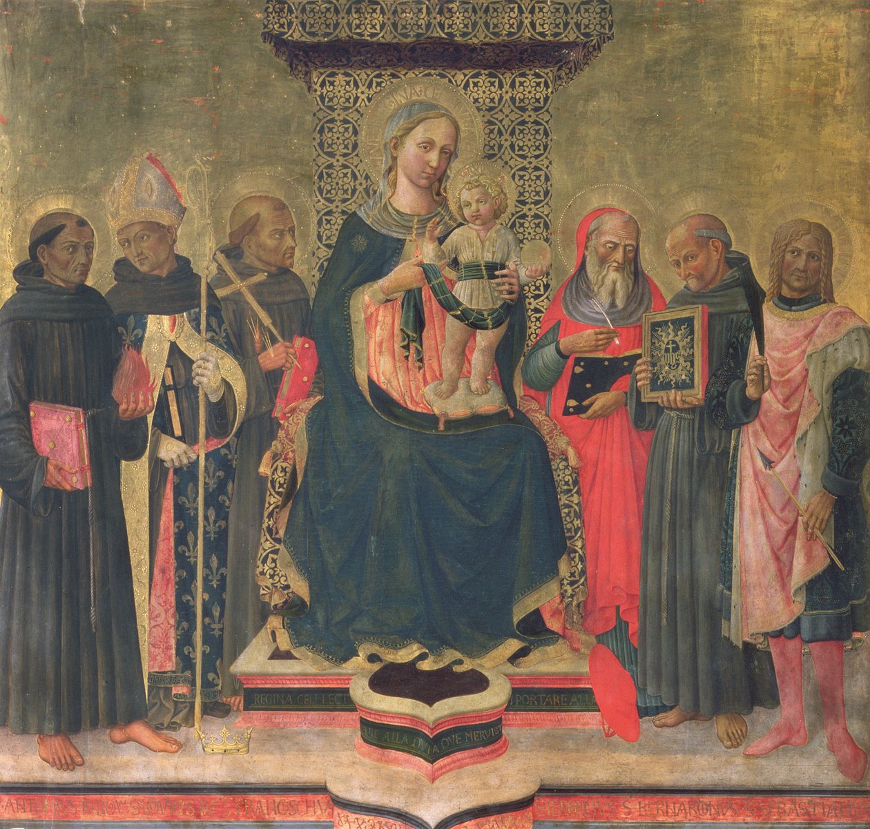 Madonna és gyermeke szentekkel (tempera panelen) alkotó: Domenico di Michelino