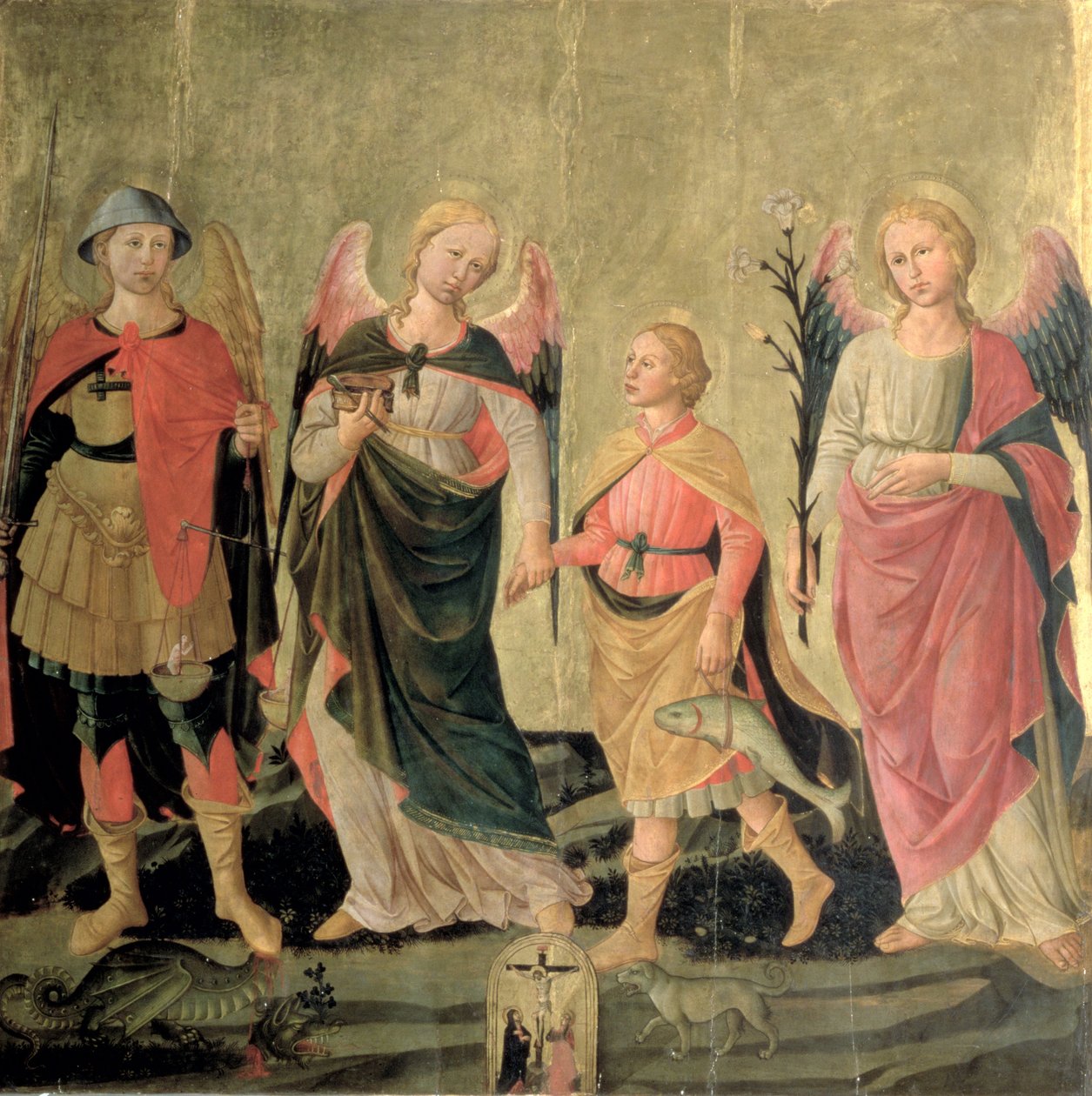 A három arkangyal és Tóbiás (tempera, tábla) alkotó: Domenico di Michelino