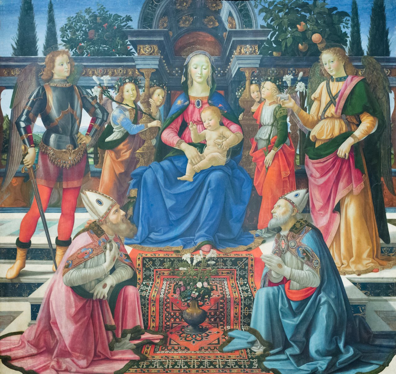Madonna és gyermeke az arkangyalokkal és a szent püspökökkel, Justusszal és Zenobiusszal alkotó: Domenico (1449 94) Ghirlandaio