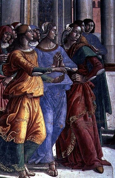Bámulók, Szűz Máriától a templomban (freskó) (részlet) alkotó: Domenico Ghirlandaio