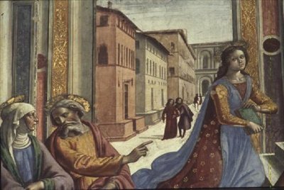 Szűz Mária a templomban (freskó) (részlet) alkotó: Domenico Ghirlandaio
