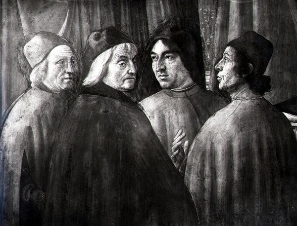 Zakariás a templomban, a férficsoport részlete alkotó: Domenico Ghirlandaio