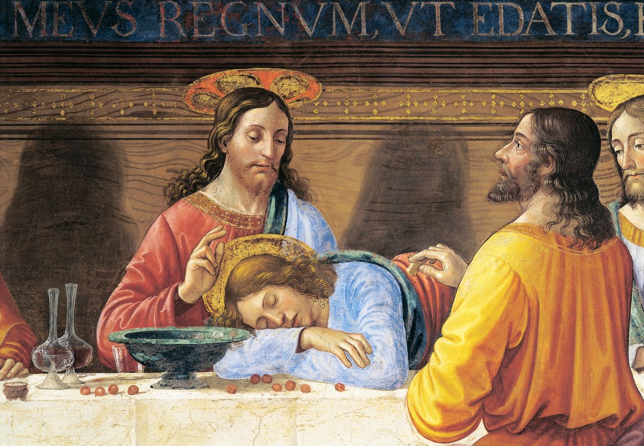 Olaszország, Firenze, a Szent Márk kolostor, Jézus és Szent János refektóriuma, részlet az utolsó vacsorából alkotó: Domenico Ghirlandaio