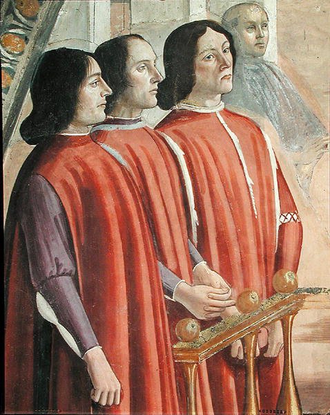 A Sassetti család tagjai, Assisi Szent Ferenc életének egyik jelenetéből, 1486 (85235 részlet) alkotó: Domenico Ghirlandaio