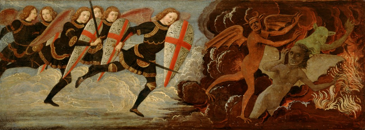 Szent Mihály és az angyalok háborúban az ördöggel (tempera fatáblán) alkotó: Domenico Ghirlandaio