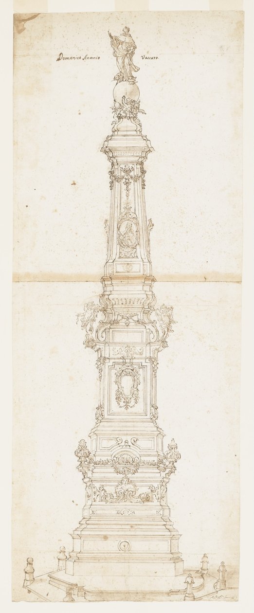 Tervezés a Szent Domonkos obeliszkhez, a Piazza San Domenico Maggiore-hoz, Nápoly alkotó: Domenico Antonio Vaccaro