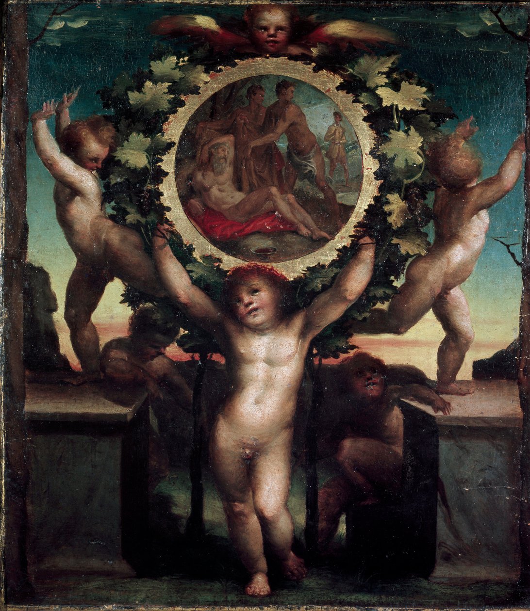 Angyalok (Putti) Noe részegségével. Domenico Beccafumi (1486-1551) festménye alkotó: Domenico Beccafumi