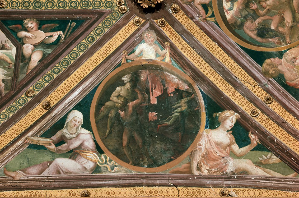 Enee megmenti Anchise-t a trójai freskó tüzéből, Domenico Beccafumi (1486-1551) alkotó: Domenico Beccafumi
