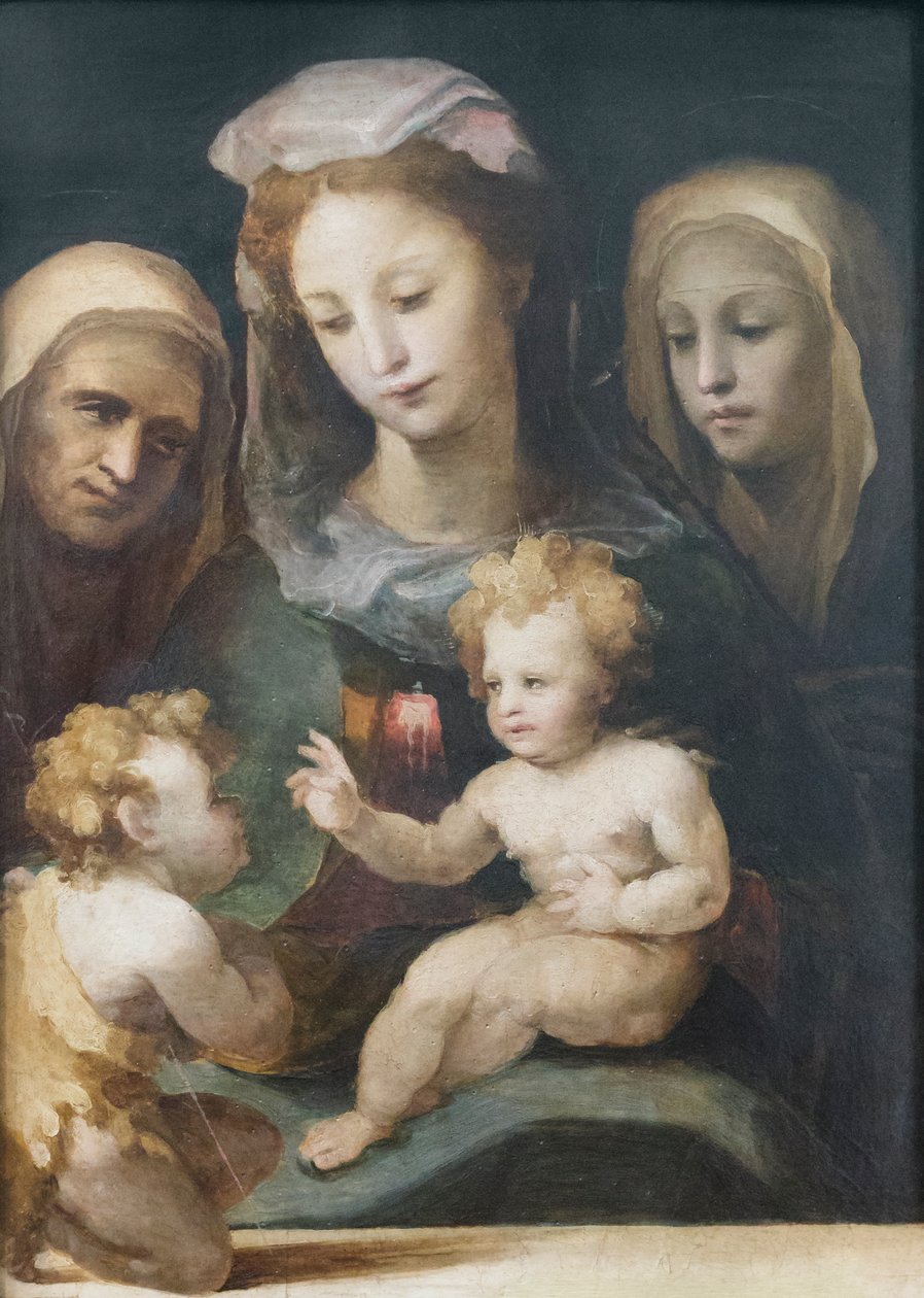 Madonna és gyermeke Szent Jánossal, Erzsébettel és Sienai Katalinnal 1540-50 (olaj, tábla) alkotó: Domenico Beccafumi