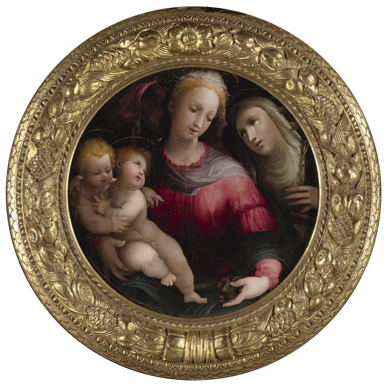 Madonna és gyermeke a csecsemő Keresztelő Szent Jánossal és Sienai Szent Katalinnal alkotó: Domenico Beccafumi