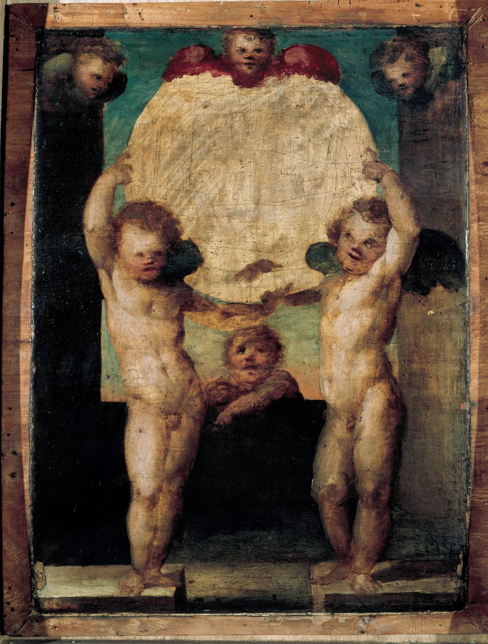 Putti reggimedaglione (Medaliont hordozó angyalok a fejük felett). Domenico Beccafumi (1486-1551) festménye alkotó: Domenico Beccafumi