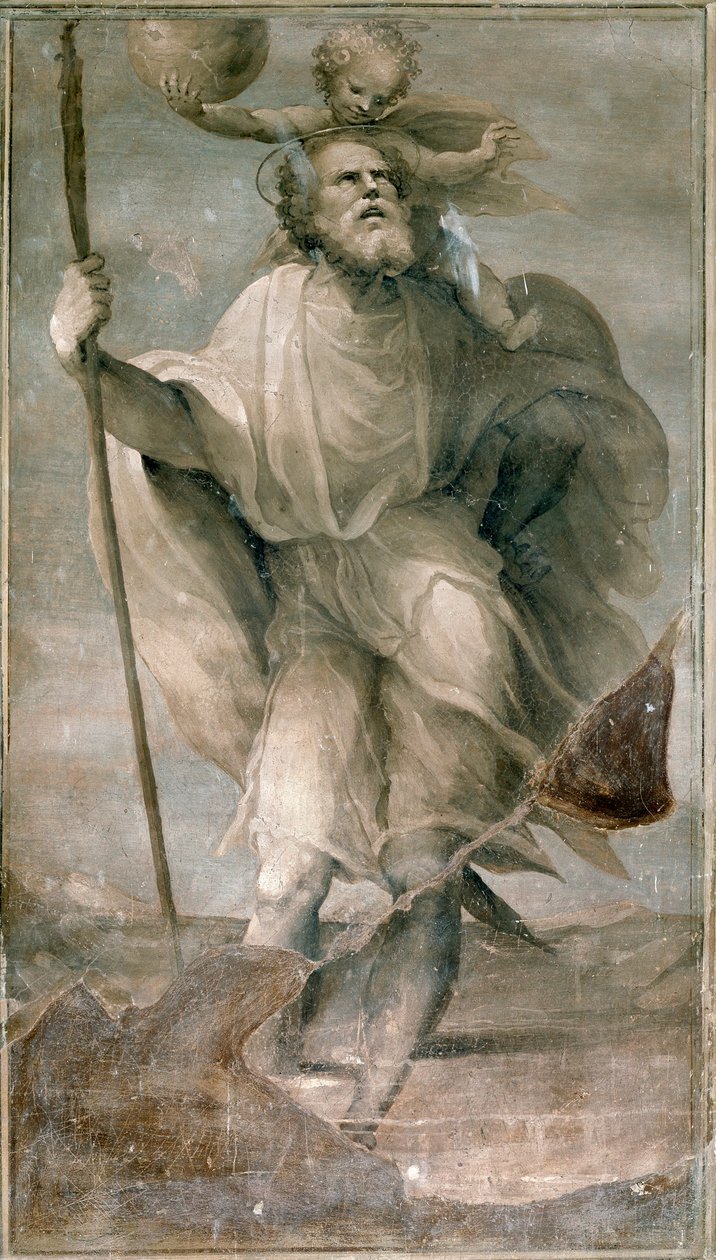 Szent Kristóf. Domenico Beccafumi (1486-1551) festménye alkotó: Domenico Beccafumi