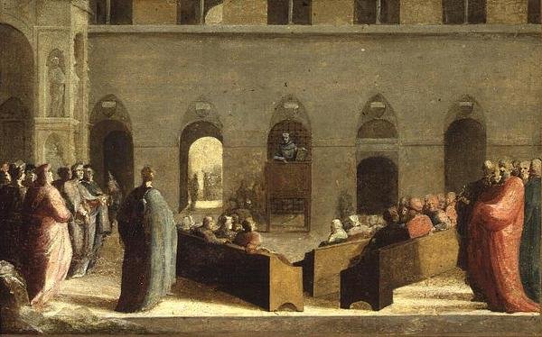 Szent Bernát prédikál a sienai Campóban, 1528 körül alkotó: Domenico Beccafumi